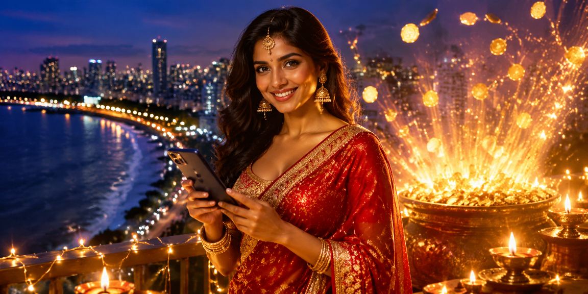 Young woman using smartphone for deposit in Bandra Mumbai